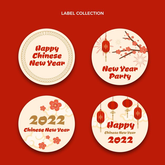 Coleção plana de rótulos de ano novo chinês