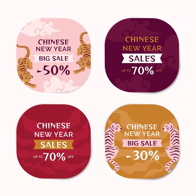 Coleção plana de rótulos de ano novo chinês