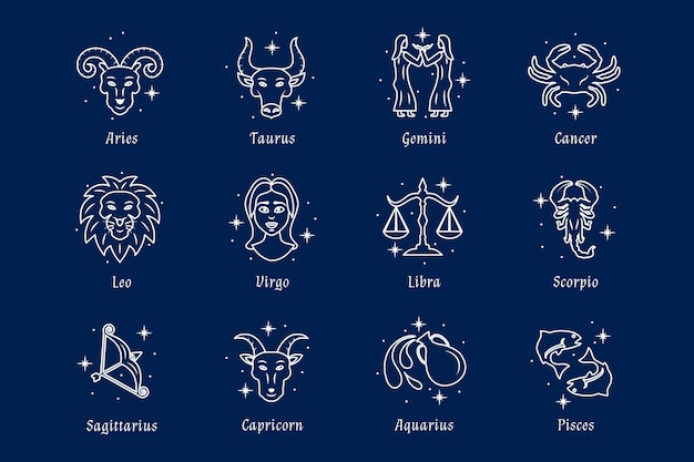 Coleção plana de signos do zodíaco