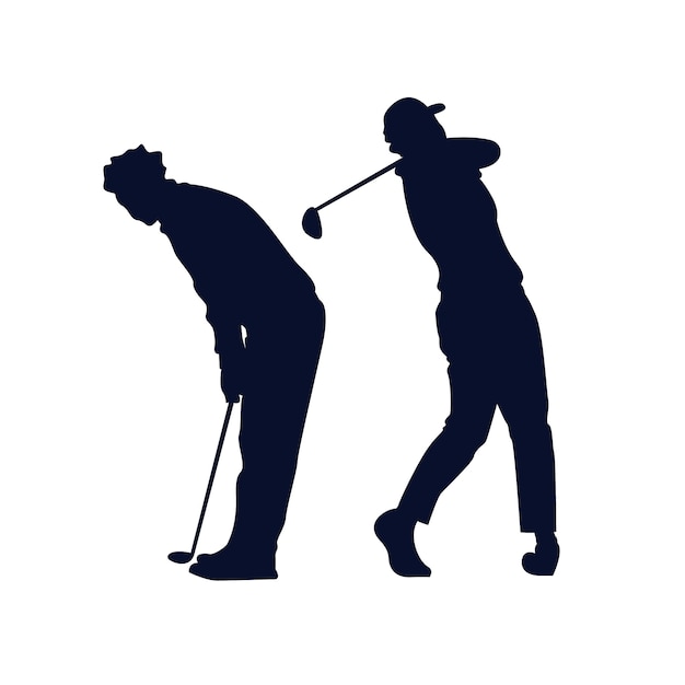 Vetor grátis coleção plana de silhuetas de jogadores de golfe
