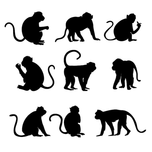 Vetor grátis coleção plana de silhuetas de macaco