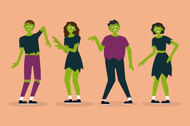 Coleção plana de zumbis de halloween