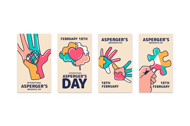 Vetor grátis coleção plana internacional de histórias do instagram do asperger day