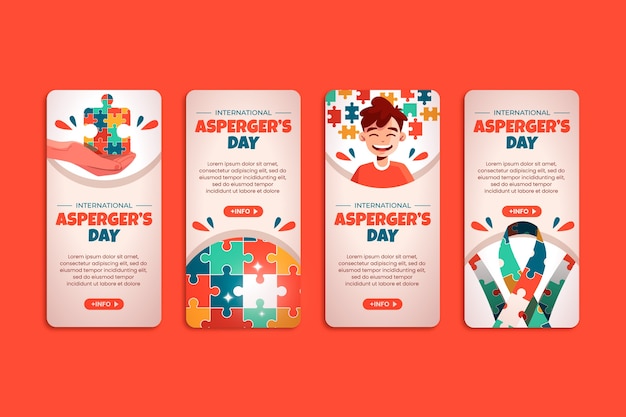 Coleção plana internacional de histórias do instagram do asperger day