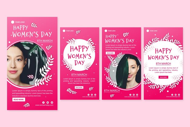 Coleção plana internacional de histórias do instagram do dia da mulher