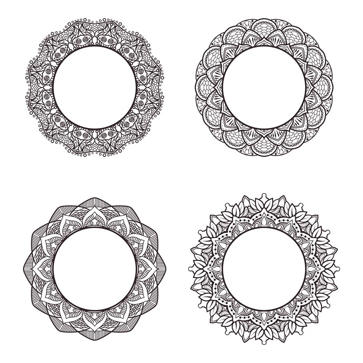 Coleção preto e branco da moldura da mandala