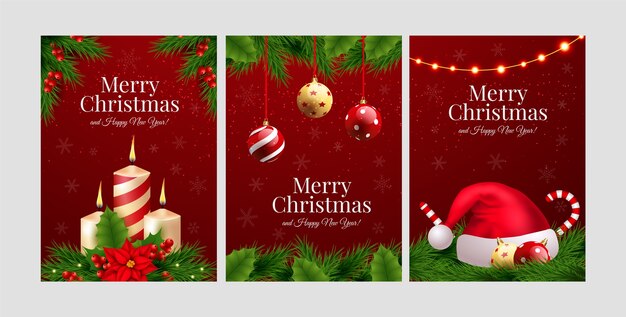 Coleção realista de cartões comemorativos para celebração da temporada de natal