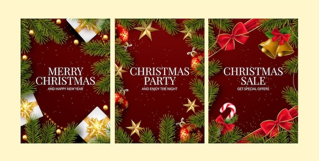 Coleção realista de cartões comemorativos para celebração da temporada de natal