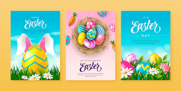 Vetor grátis coleção realista de cartões de celebração de páscoa