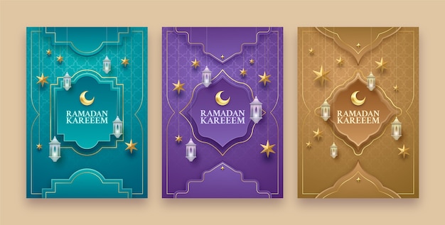 Coleção realista de cartões de celebração do ramadã