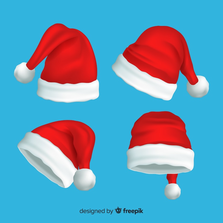 Vetor grátis coleção realista de chapéu de papai noelreal coleção de chapéu de papai noel