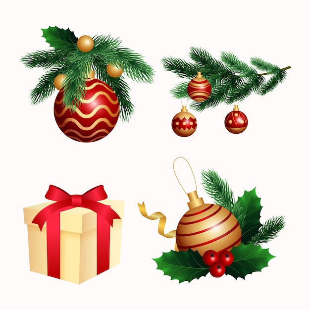 Coleção realista de elementos de natal
