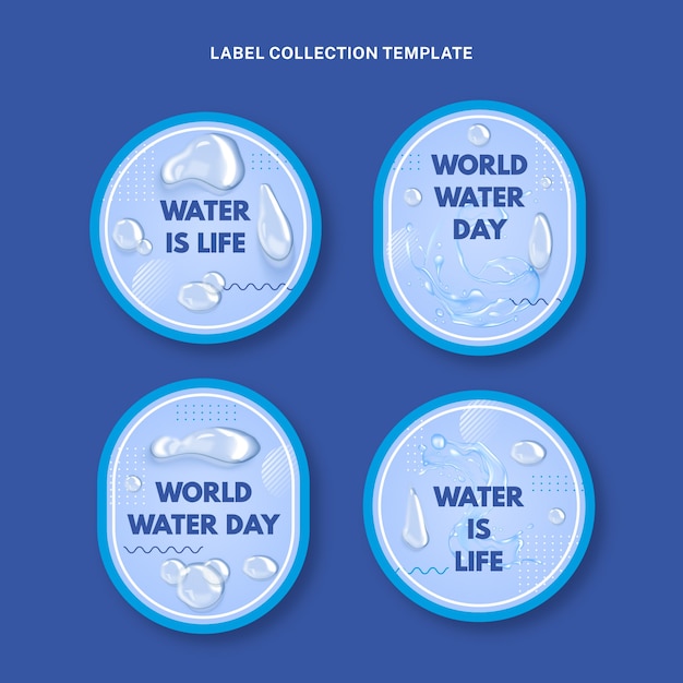 Vetor grátis coleção realista de emblemas do dia mundial da água