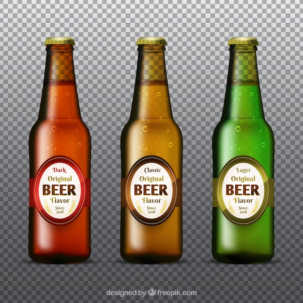 Vetor grátis coleção realista de garrafas de cerveja