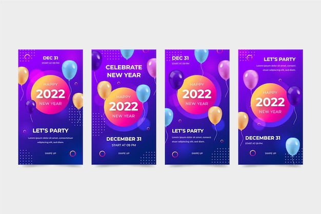 Coleção realista de histórias do instagram de ano novo