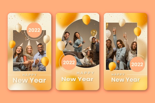 Vetor grátis coleção realista de histórias do instagram de ano novo