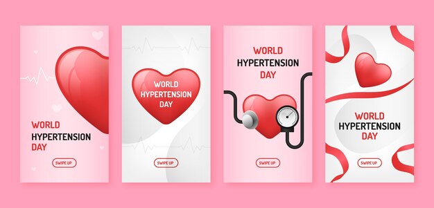 Coleção realista de histórias do instagram do dia mundial da hipertensão