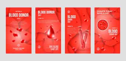 Vetor grátis coleção realista de histórias do instagram do dia mundial do doador de sangue