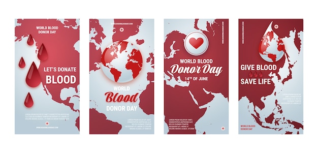 Vetor grátis coleção realista de histórias do instagram do dia mundial do doador de sangue