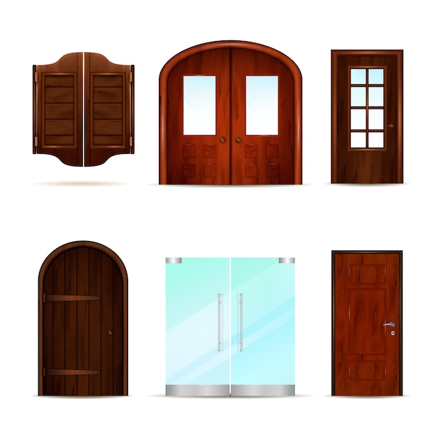 Vetor grátis coleção realista de portas da frente