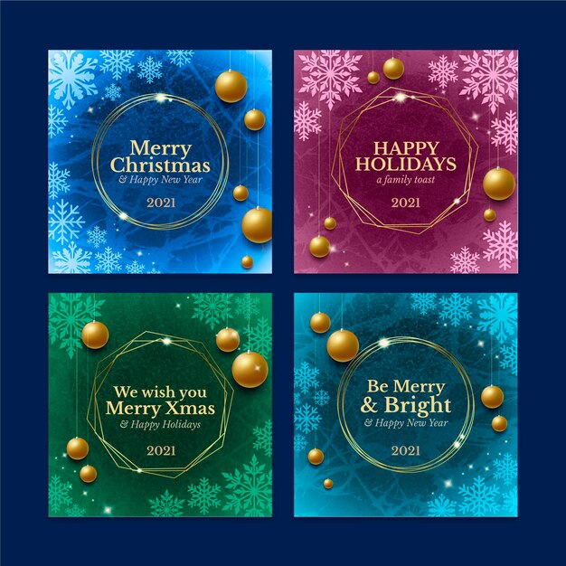 Coleção realista de postagens de instagram de natal