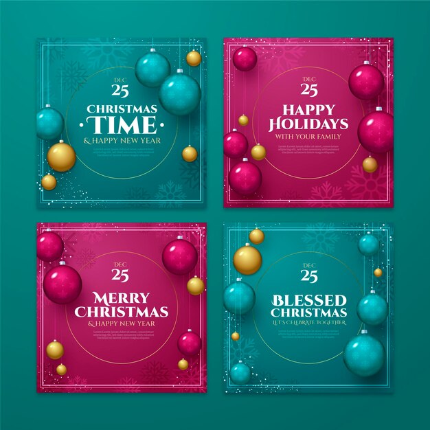 Coleção realista de postagens de instagram de natal