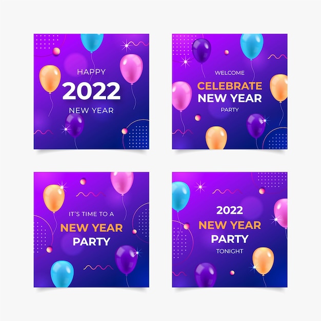 Coleção realista de postagens do instagram de ano novo