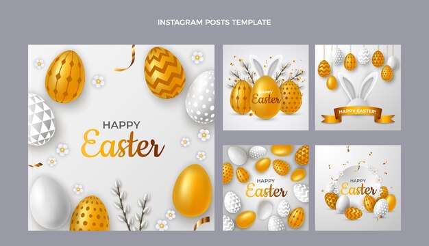 Coleção realista de postagens do instagram de páscoa
