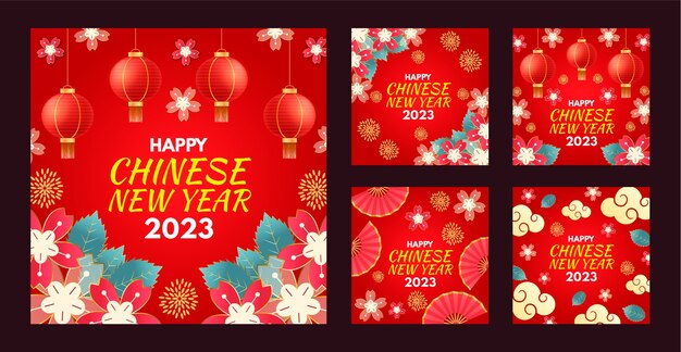 Coleção realista de postagens do instagram do ano novo chinês