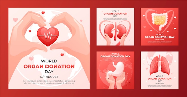 Coleção realista de postagens do instagram do dia mundial da doação de órgãos