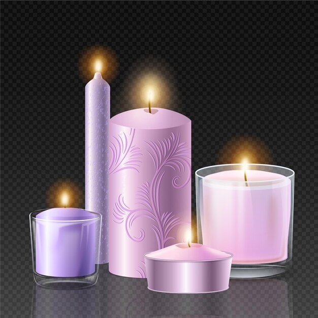 Coleção realista de velas perfumadas