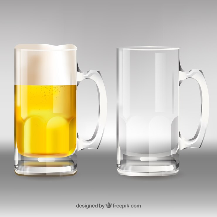 Vetor grátis coleção realista de vidro e caneca de cerveja