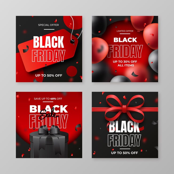 Vetor grátis coleção realística de postagens do instagram black friday