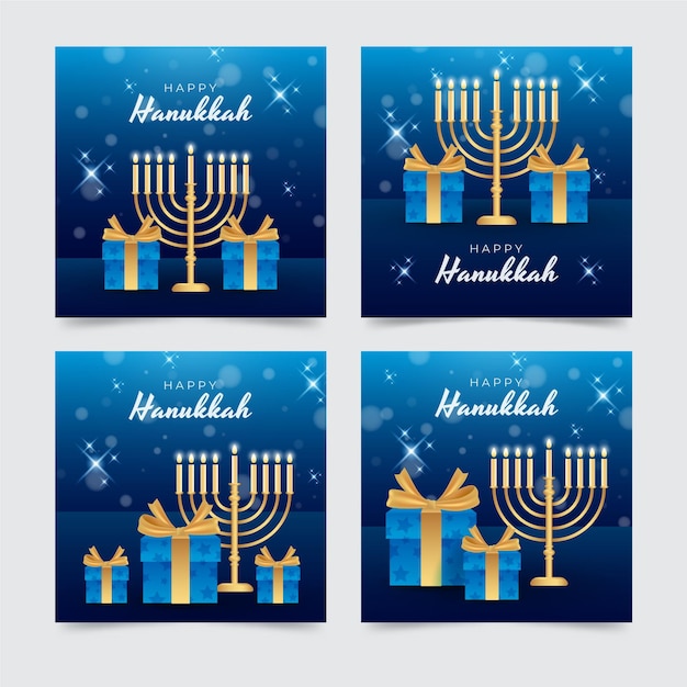 Vetor grátis coleção realística de postagens do instagram hanukkah