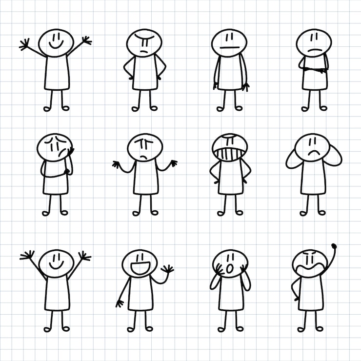 Vetor grátis coleção stickman desenhada à mão