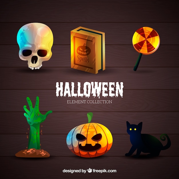 Vetor grátis coleção temática de halloween de atributos realistas
