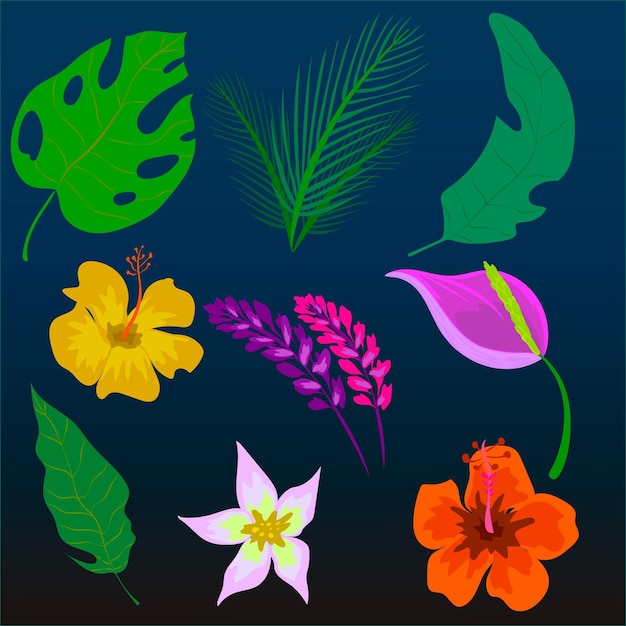 Vetor grátis coleção tropical de flores e folhas
