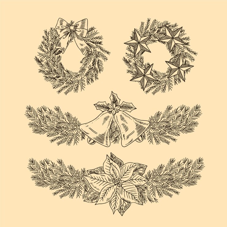 Vetor grátis coleção vintage de flores e guirlandas de natal