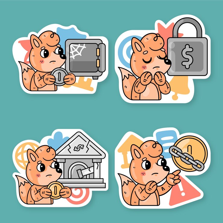 Vetor grátis colecção de adesivos de falência com fred the fox