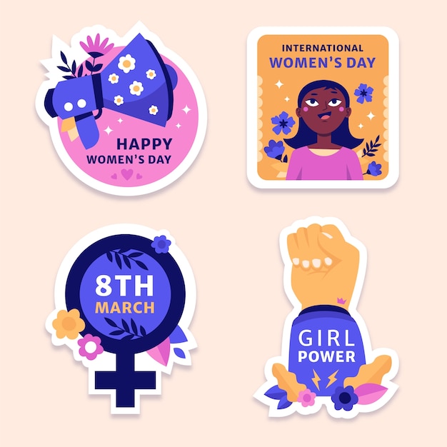 Colecção de adesivos planos para a celebração do Dia Internacional da Mulher