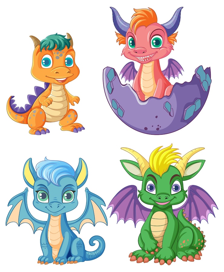 Vetor grátis colecção de bebés dragões coloridos
