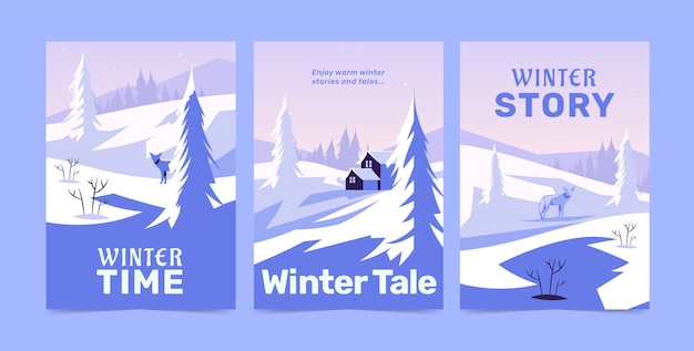 Vetor grátis colecção de cartões de saudação planos para a temporada de inverno