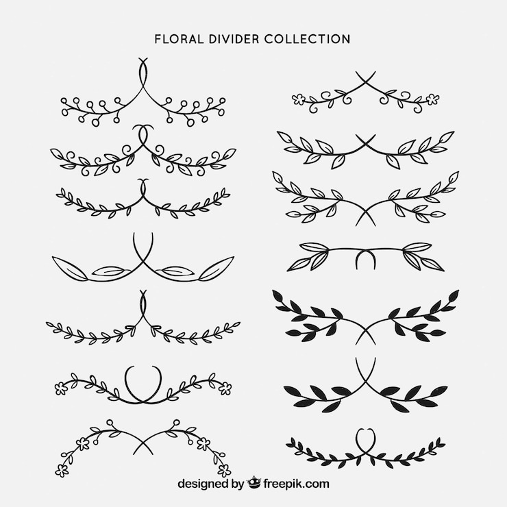 Vetor grátis colecção de divisores com elementos florais