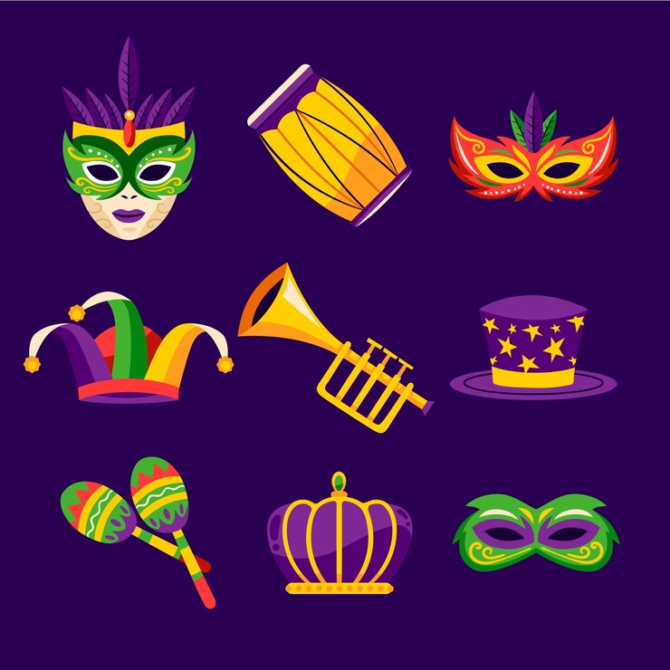 Vetor grátis colecção de elementos de design planos para o festival de mardi gras