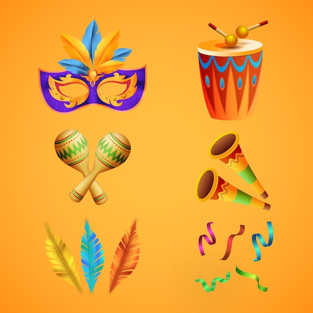 Vetor grátis colecção de elementos de design realistas para celebração de festas de carnaval