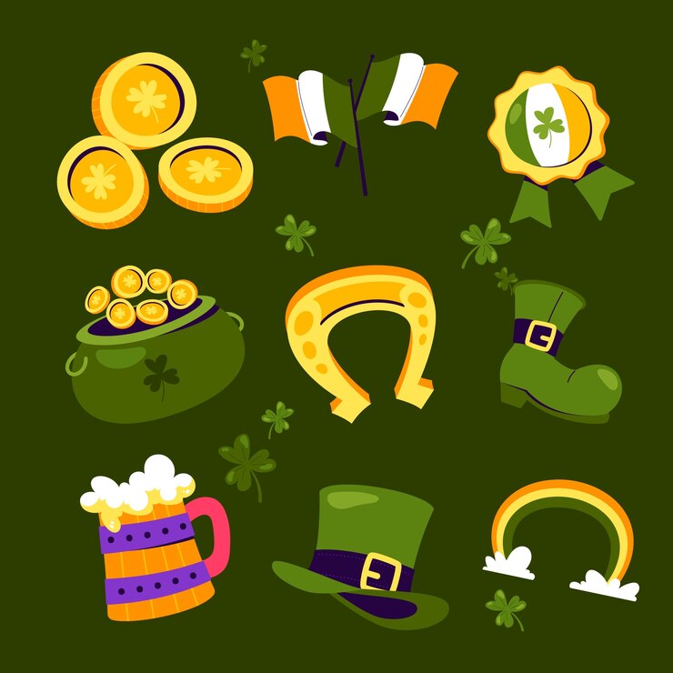 Vetor grátis colecção de elementos do dia de flat st. patrick