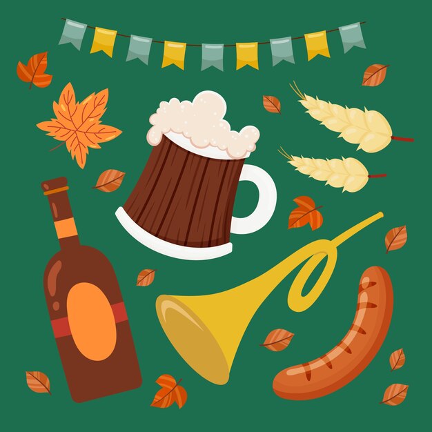 Colecção de elementos planos para a celebração do festival de cerveja Oktoberfest