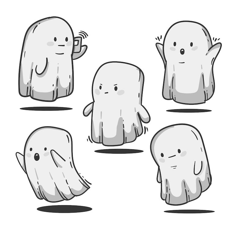 Vetor grátis colecção de fantasmas de halloween desenhados à mão