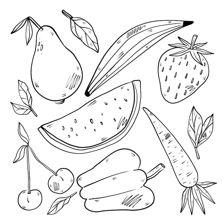 Vetor grátis colecção de frutas gravadas à mão
