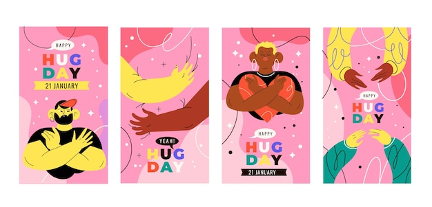 Colecção de histórias do Instagram do dia do abraço plano